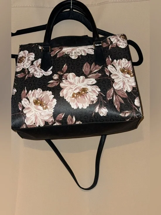 Guess Black Tote with Pink Floral Print - Picture 1 of 1